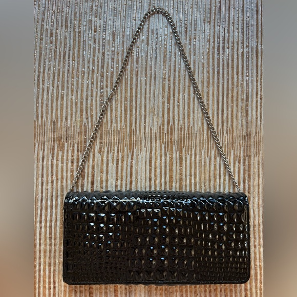 Handbags - Black Croc-Embossed Clutch with Chain Strap